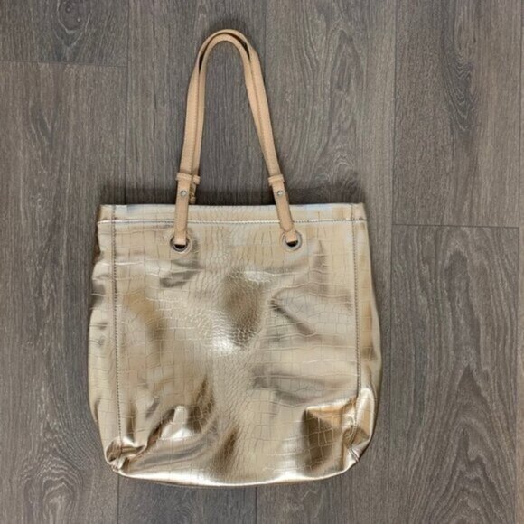 Vintage Women’s Y2K Jessica Gold Tote Shoulder Bag Embossed Snakeskin Boho Chic - Picture 4 of 16